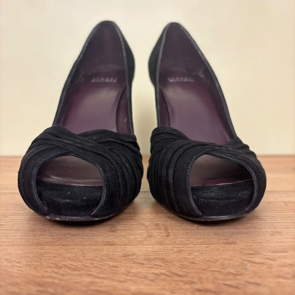 STUART WEITZMAN Suede D'Orsay Peep Toe Pumps Black Women Size 7 Formal‎ Stiletto